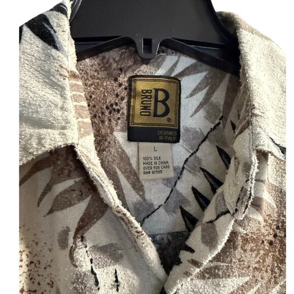 B. Bruno Silk floral Print Button-Down Shirt mens Size L cream - Picture 7 of 7